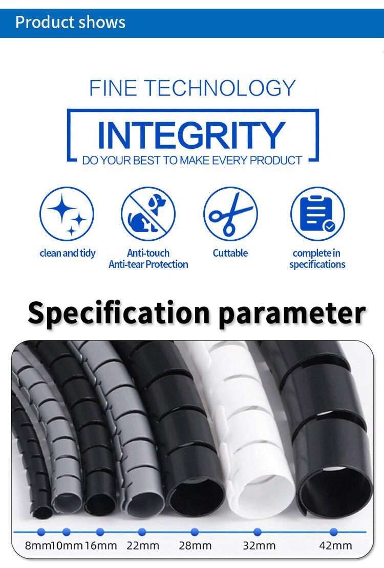 product pe material 18mm spiral wrapping cable cover organizer tube flexible wrap cable management sleeve wholesale-2