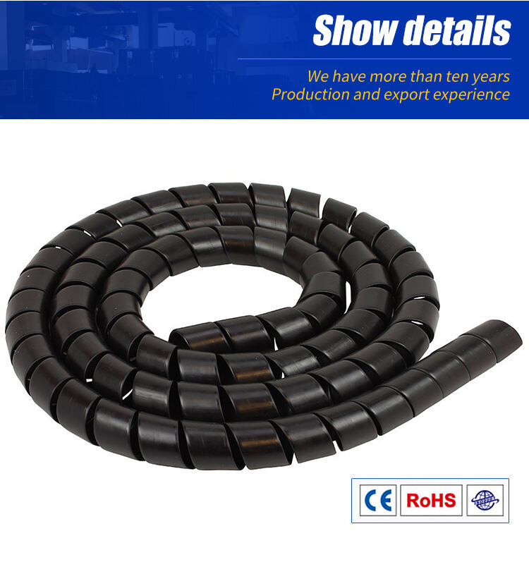 product spiral wire wrapping cable protection pe cable sleeves 6mm diameter spiral wrapping bands black white nylon material-2