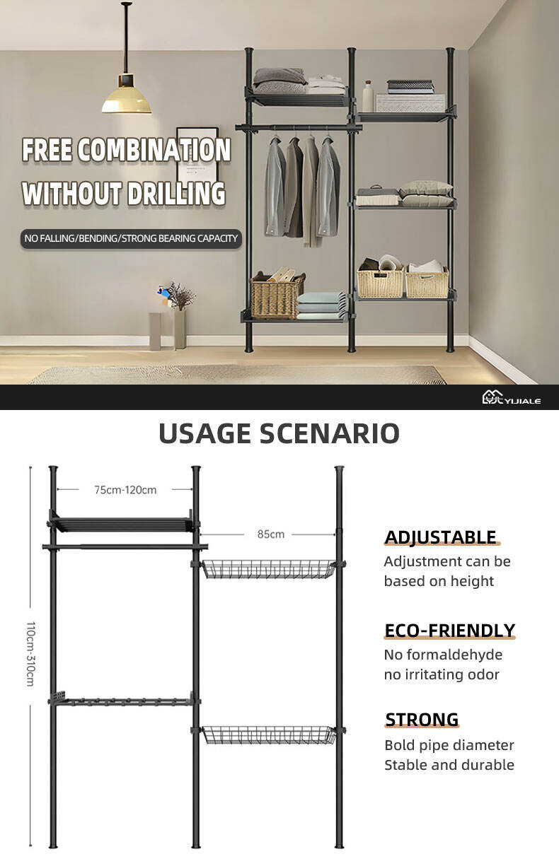 YIJIALE Small Room Folding Wardrobe Walk In Closet Modernos Pole System Wardrobe factory