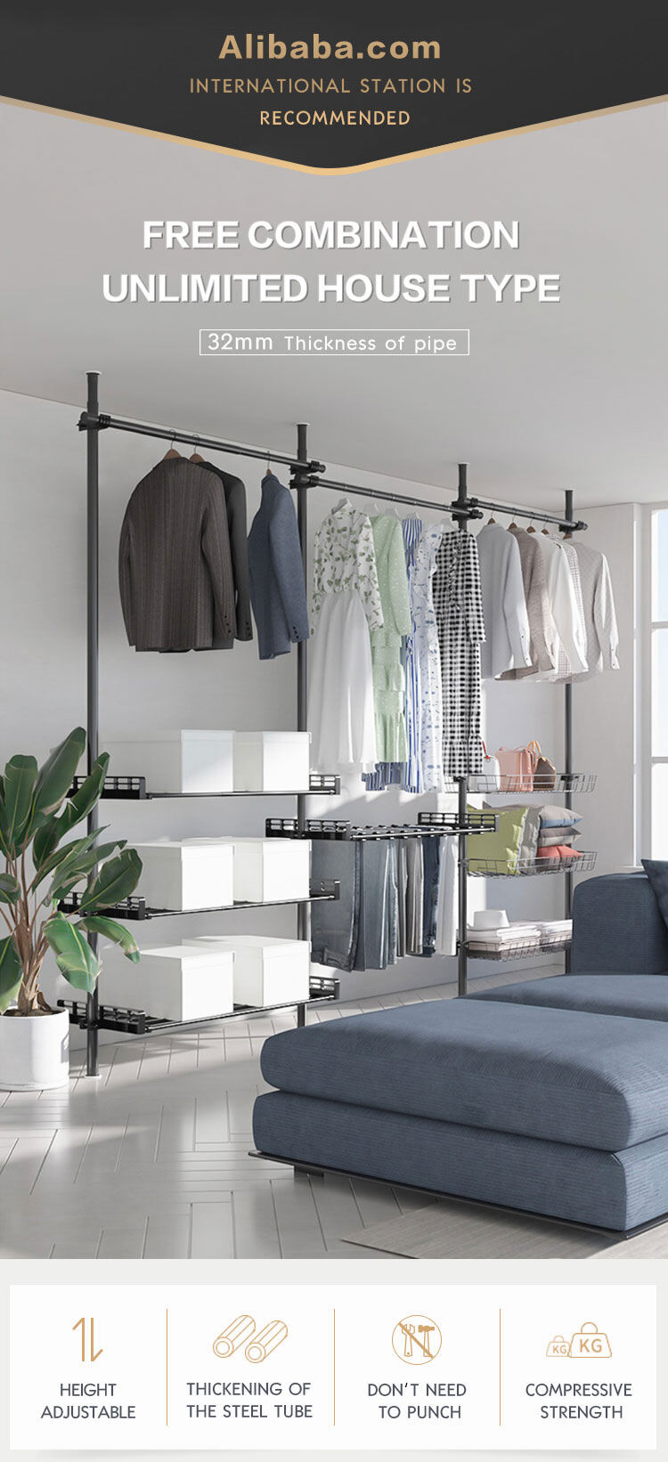 Bedroom Simple Open Clothes Closet Metal Portable Wardrobe Steel Folding Wardrobe Closet supplier