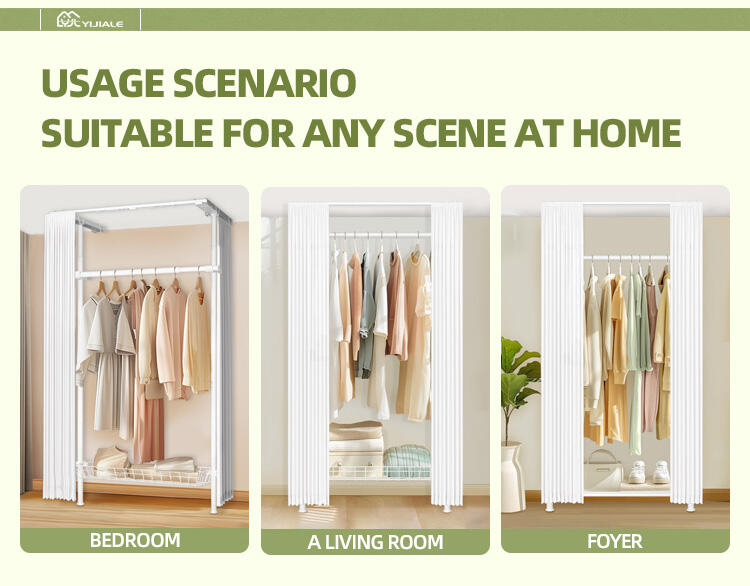 YIJIALE Bedroom Open Wardrobe Closet Metal System Pole Closet Portable Clothes Wardrobe details