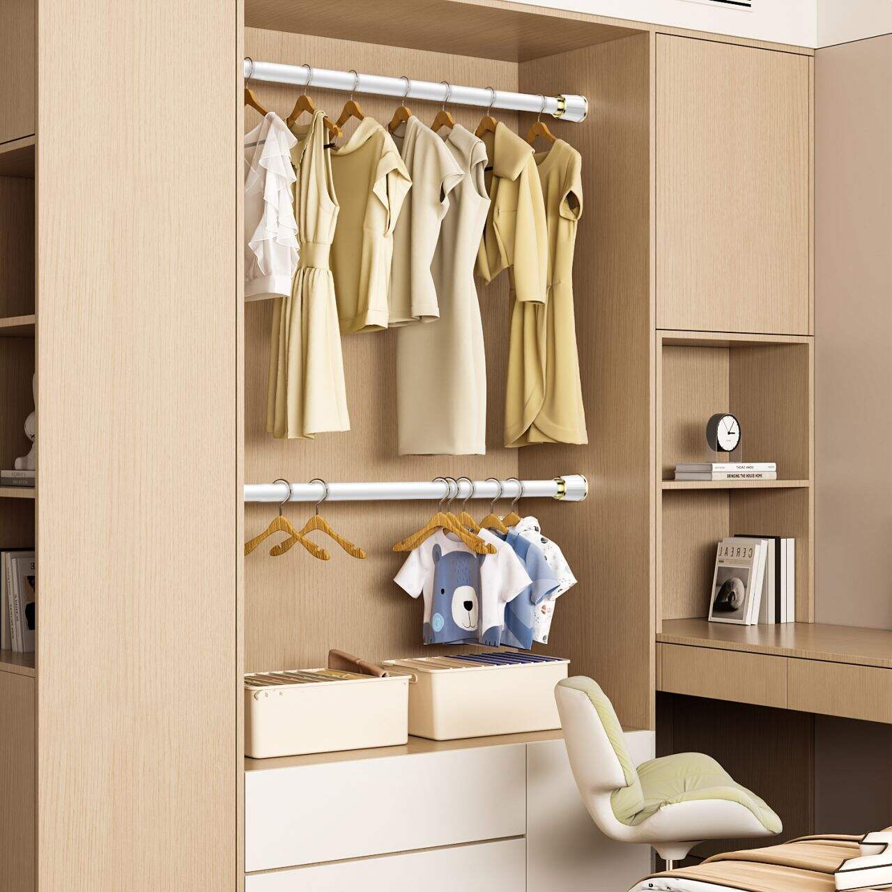 The perfect solution for small closet areas - telescopic clothing rod