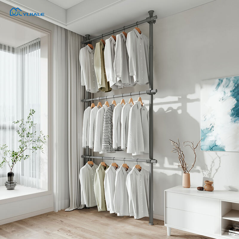 Yijiale preto/branco 2l3h metal ajustável altura roupas pendurado rack