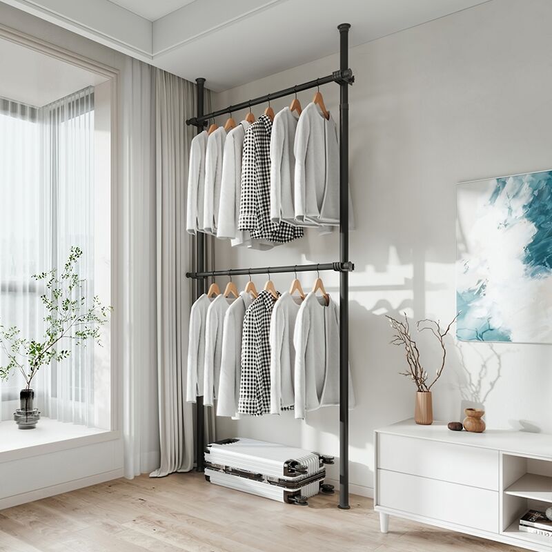 YIJIALE Schwarz/Weiß 2L2H Boden-Decke-Schwerlast-Kleiderständer