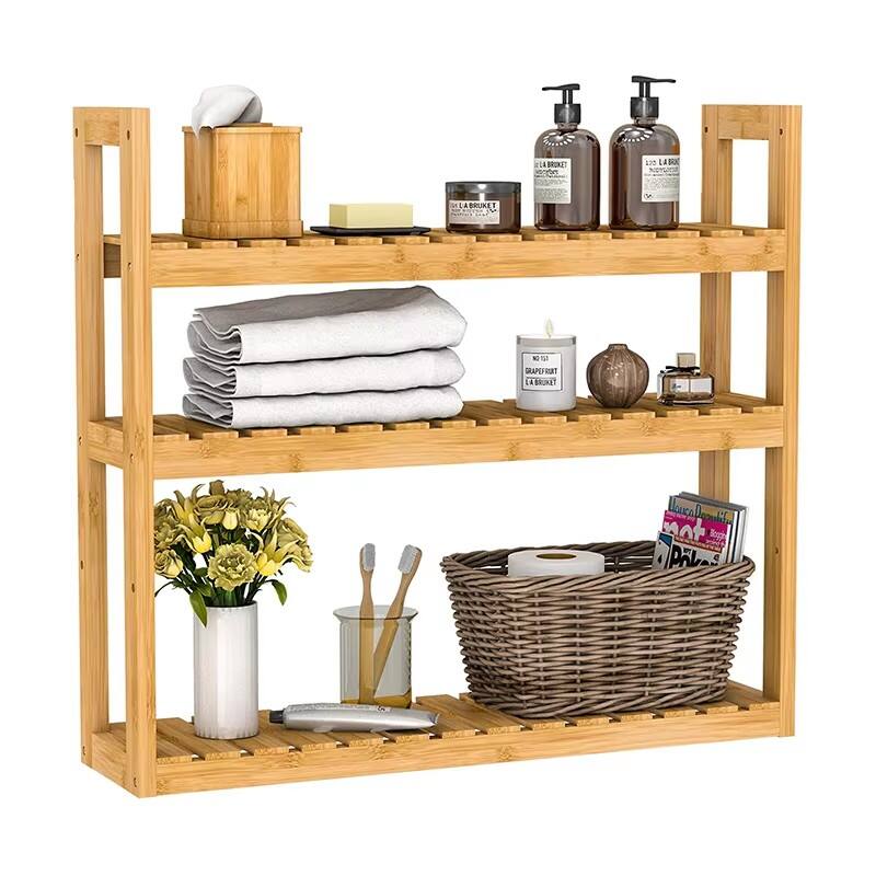 product 3 tier modern bamboo bathroom spice shelf wall mounted space saving floating storage rack shower vanity toilet multipurpose-2