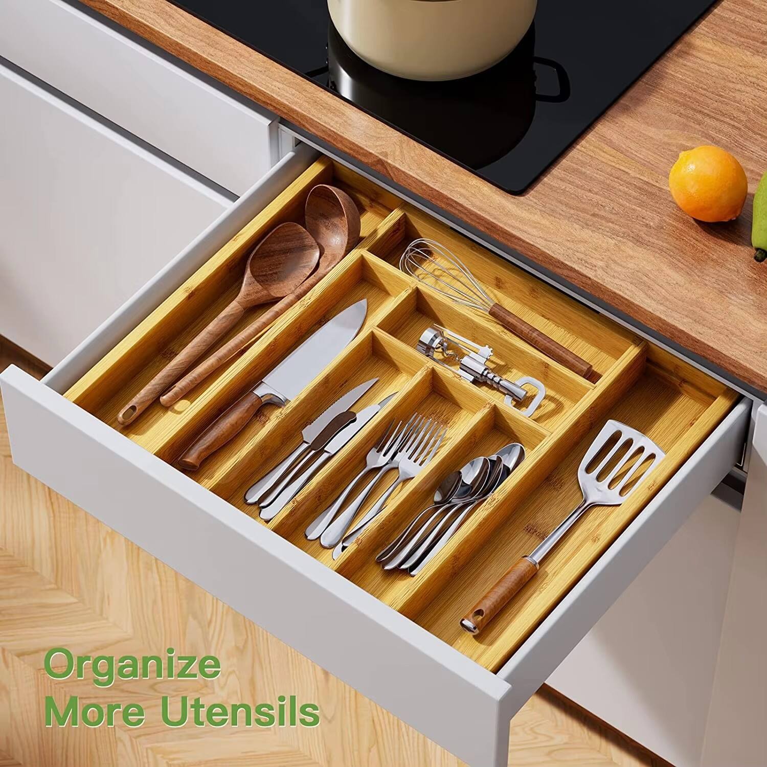 product expandable silverware organizer with cutlery for utensils flatware dividers large cutlery holder kitchen drawer organizer-8