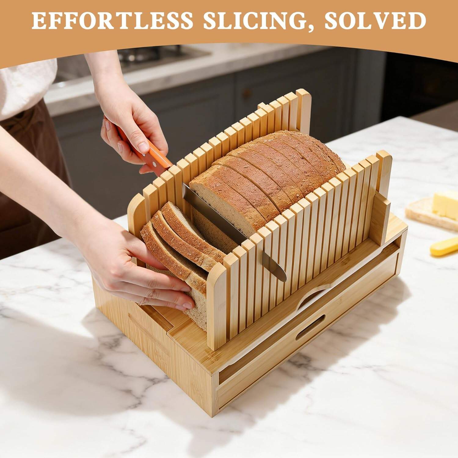 High Quality Bamboo Bread Slicer Guide Bread Cutter for Homemade Bread Loaf-Adjustable Cutting Board details