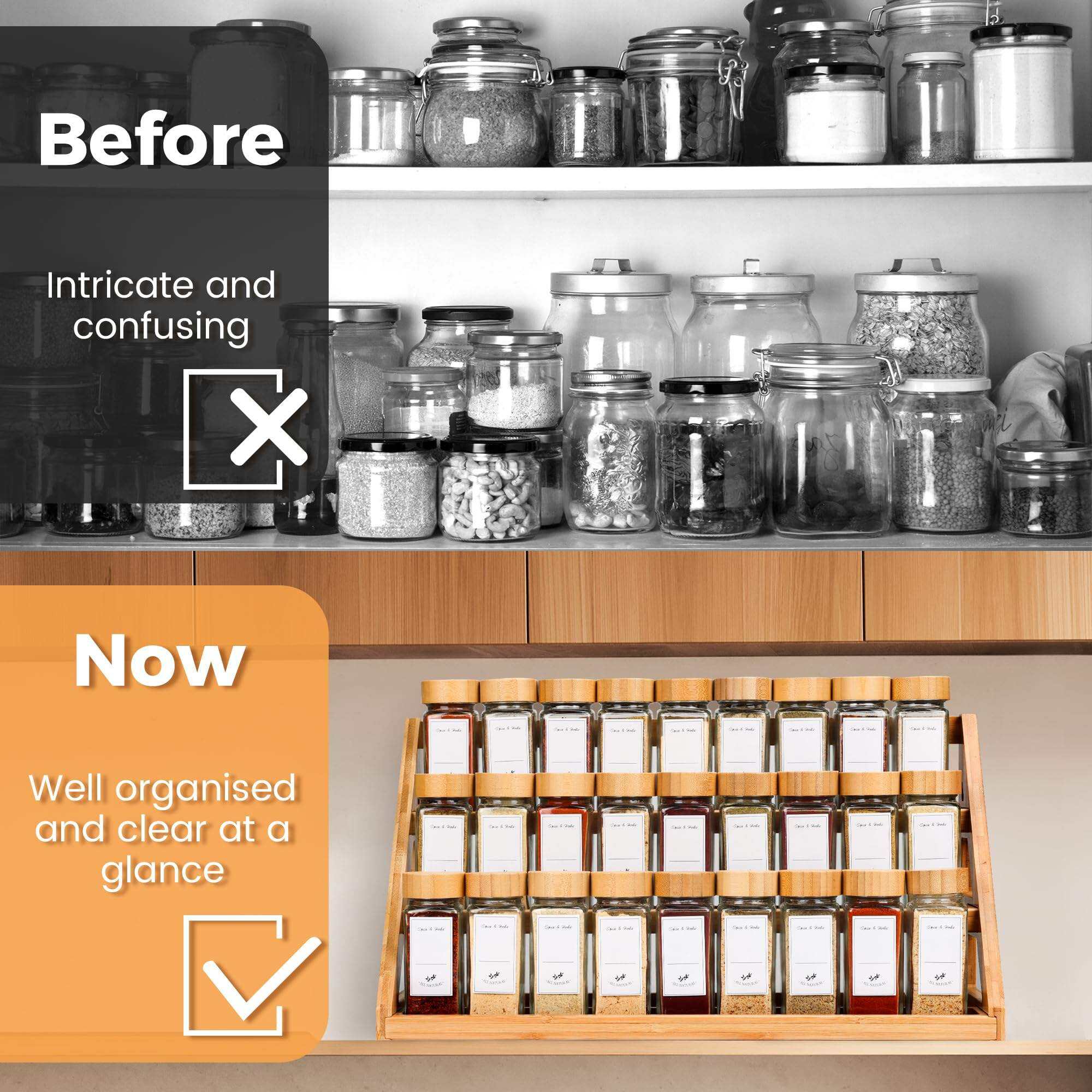 2025 New Arrivals Kitchen Cabinet Organizers Eco-friendly Bamboo Seasonings Organizer 5 Tiers Spice Rack for Countertop Pantry details