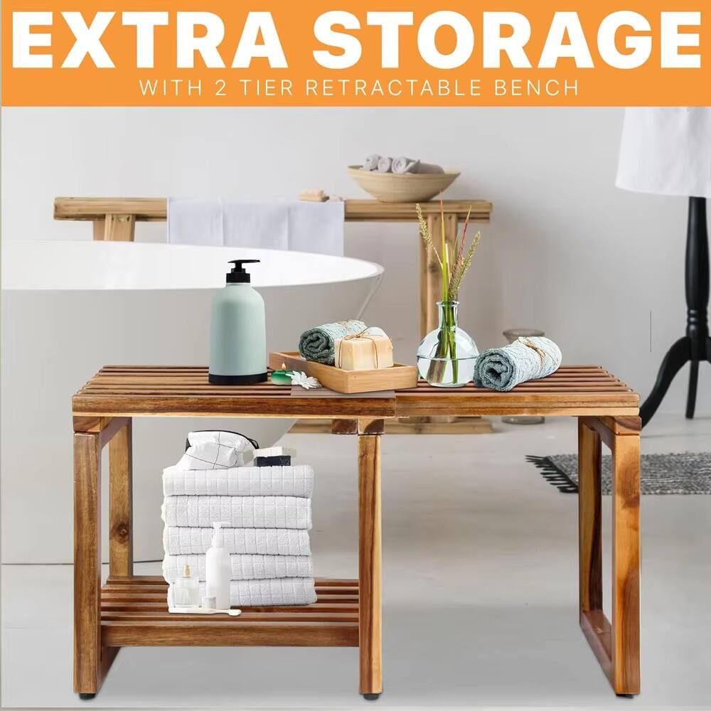 product wholesale modern acacia wood entryway bench with storage organizer shelf shower stool living room hallway bedroom-5