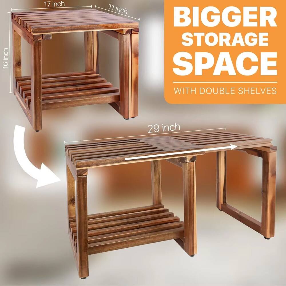 product wholesale modern acacia wood entryway bench with storage organizer shelf shower stool living room hallway bedroom-4