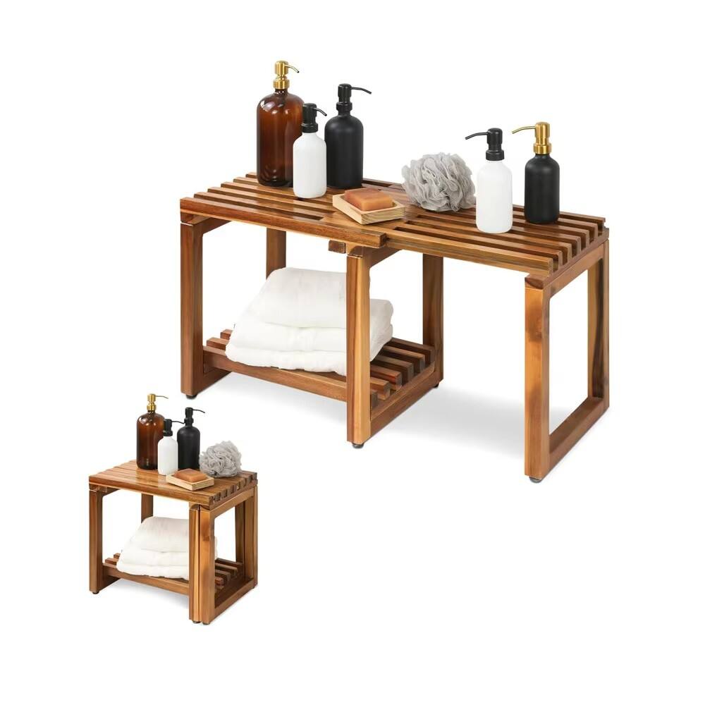 product wholesale modern acacia wood entryway bench with storage organizer shelf shower stool living room hallway bedroom-6