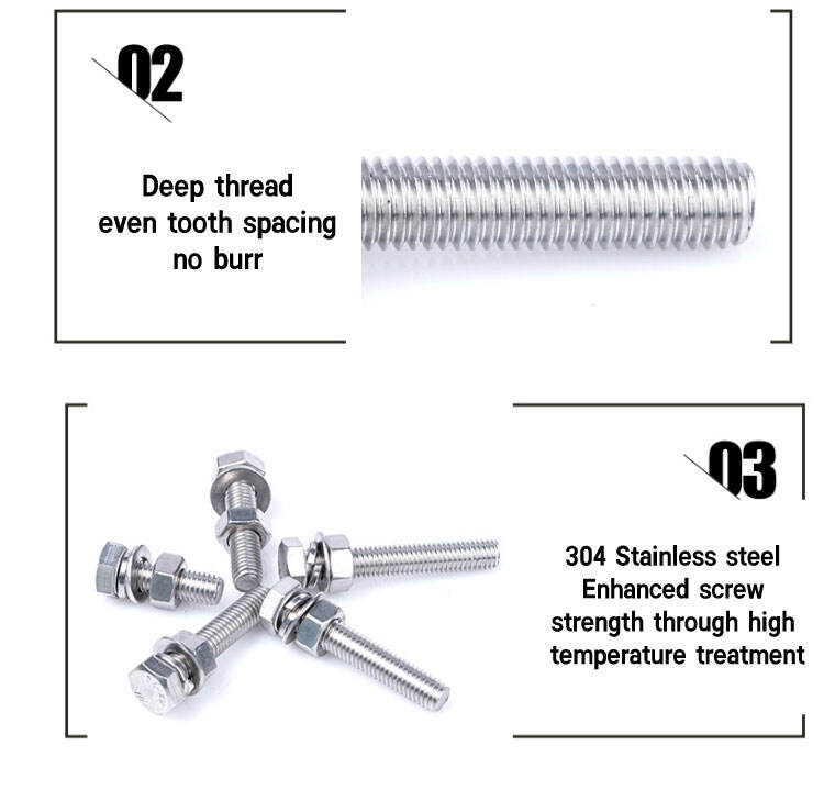 Available 304 Stainless Steel Metric M3 M4  M5 M6 M8 M10 M12 Outer Hex Head Bolt And Washer And Nut Set details