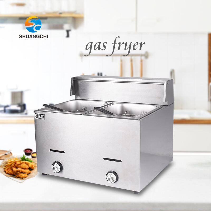 Commercial gas 2-Tank 2-Baskets fryer industrial frying machine lpg deep fryer 12L potato chips fryer