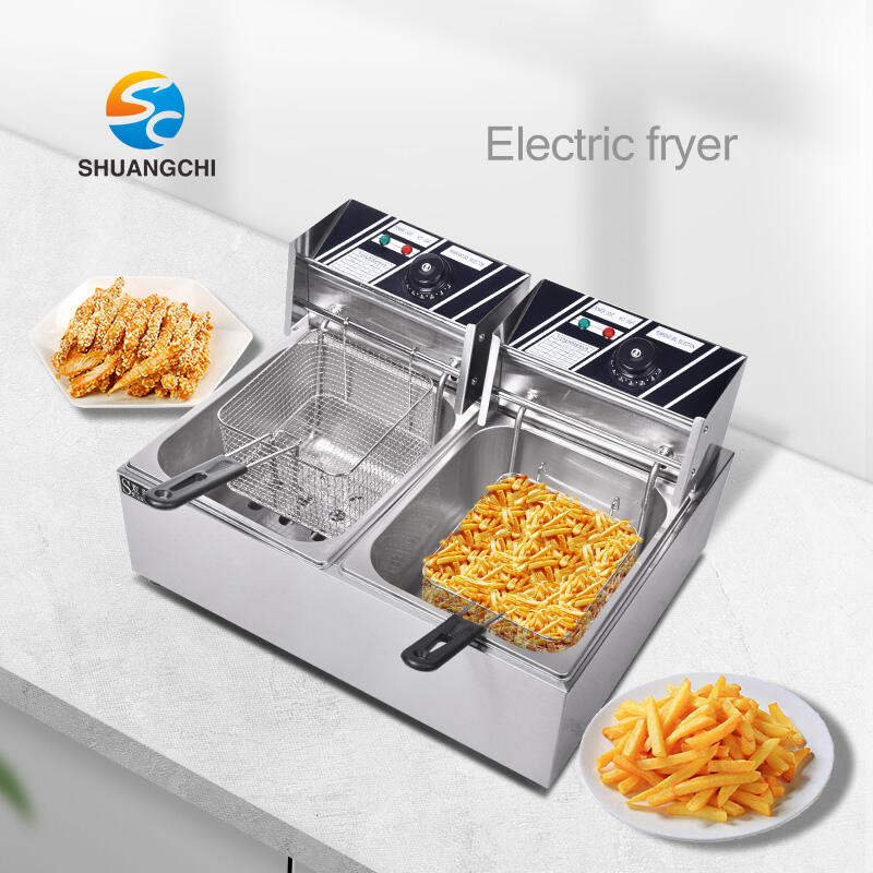 Fritadeira elétrica aliexpress 6l + 6l 5000w industrial fritadeira batatas fritas fritadeira comercial máquina de fritar frango aço inoxidável