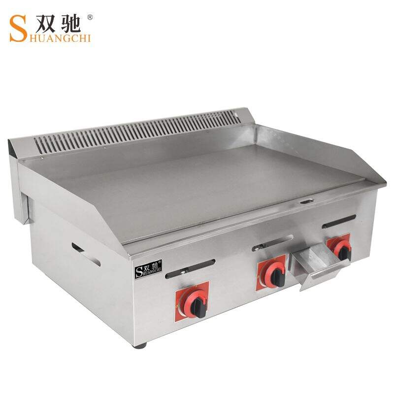 Professional Restaurant Industrial Kitchen Smokeless Gas Griddle 1/2 Grooved Non-Stick Stainless Steel