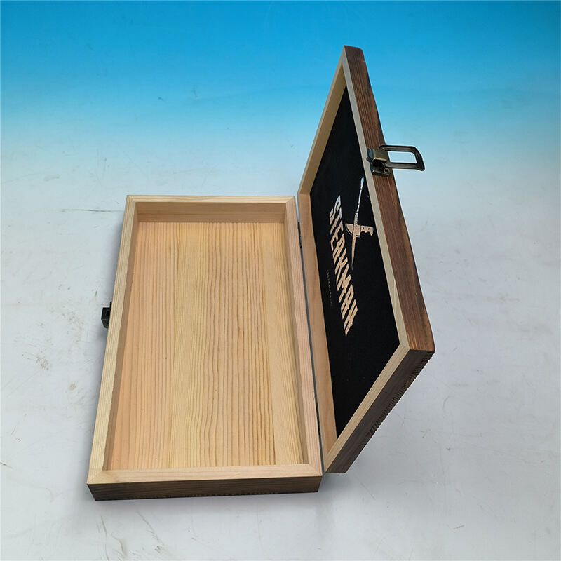 スライド蓋安い未完成パイン木製カトラリーボックス