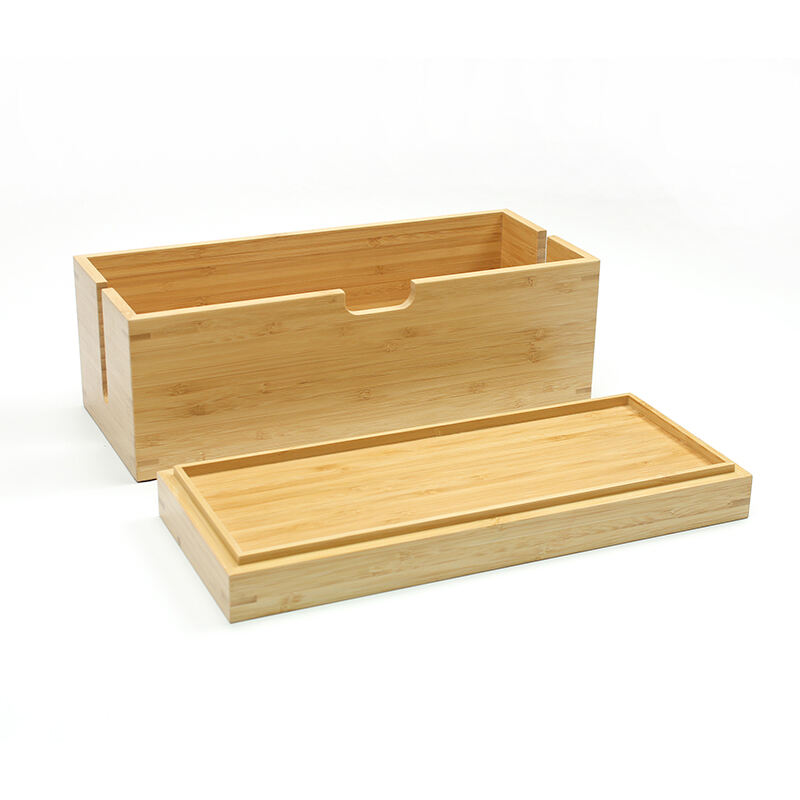 cusomise bamboo charger storage box organizer with lid