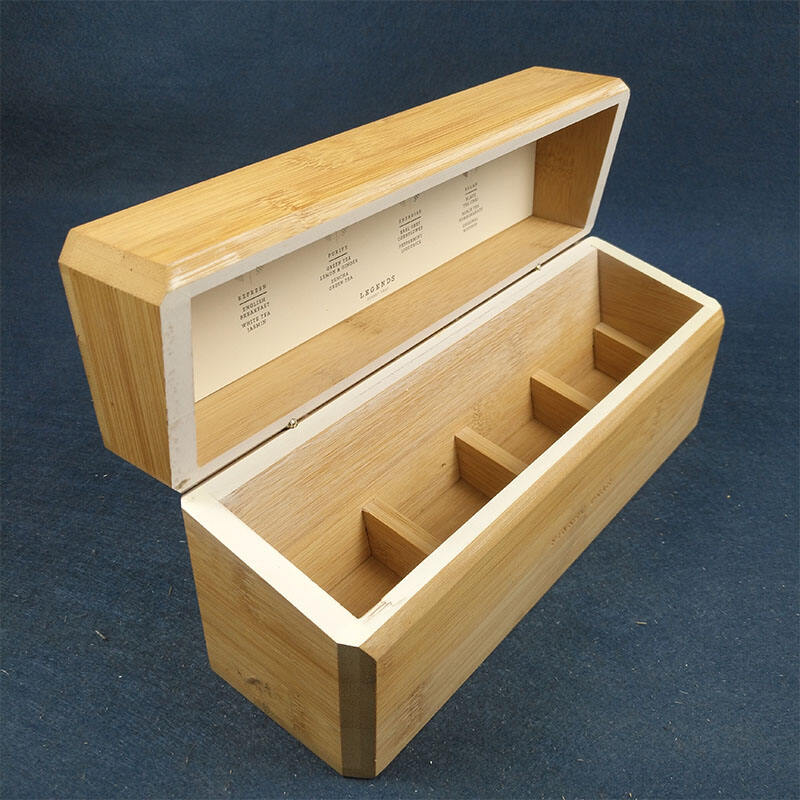 customise bamboo tea bag storage box with magnetic hinged lid with compartment