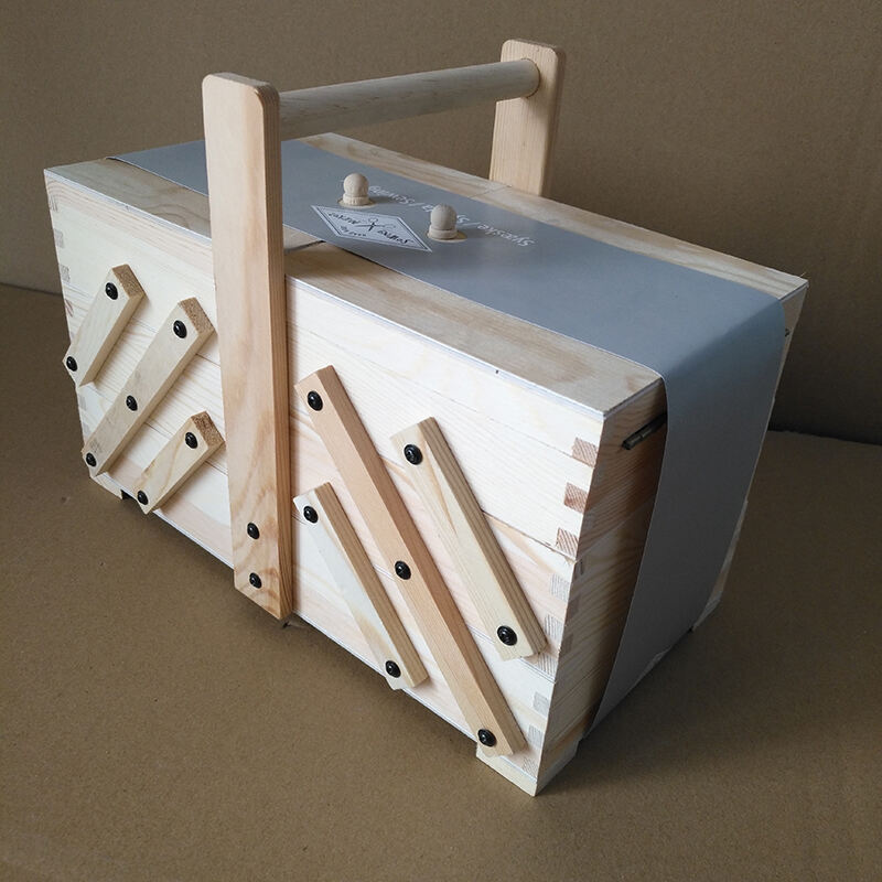 portable wood sewing box for workbox needle storage