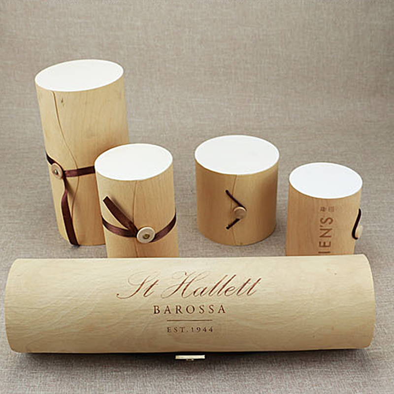 Zachte berkenfineer buis cilindrische houten kist voor het verpakken van wijn thee cake make-up cosmetische parfum