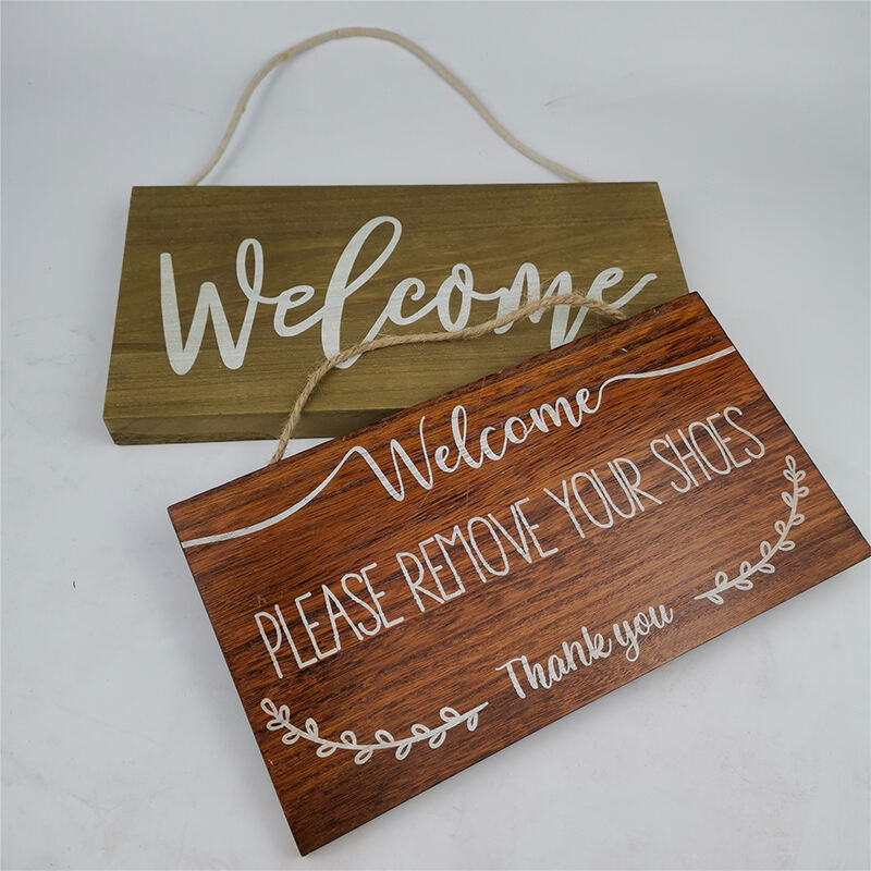 customize hanging welcome note wood sign tag with rope for park garden