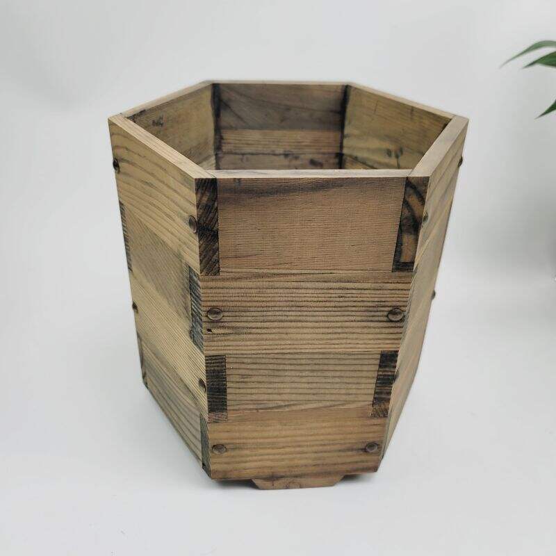 pot de fleur hexagonal en bois décoratif rétro personnalisé, pour la culture de plantes, vente en gros