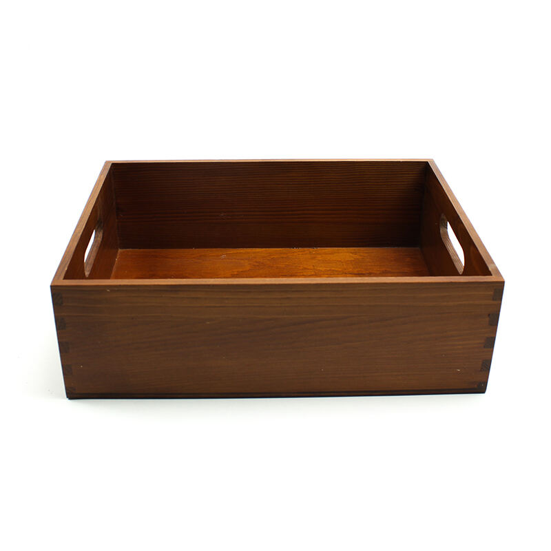 retro big wood storage container for packaging with handle no lid