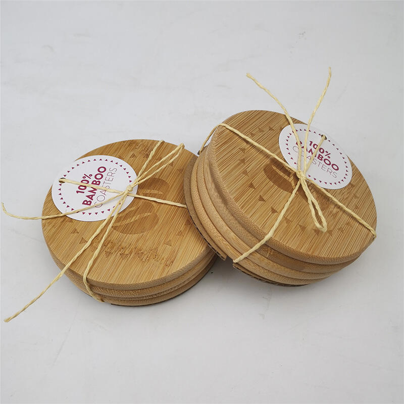 laser logo round wood bamboo coaster set of 4  6pcs for glass cup mug