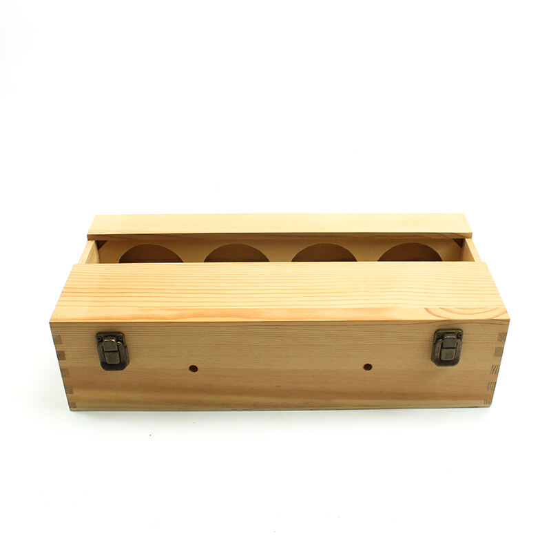 Jednorzędowe, niedokończone, drewniane pudełko na wino sosnowe na 6 butelek