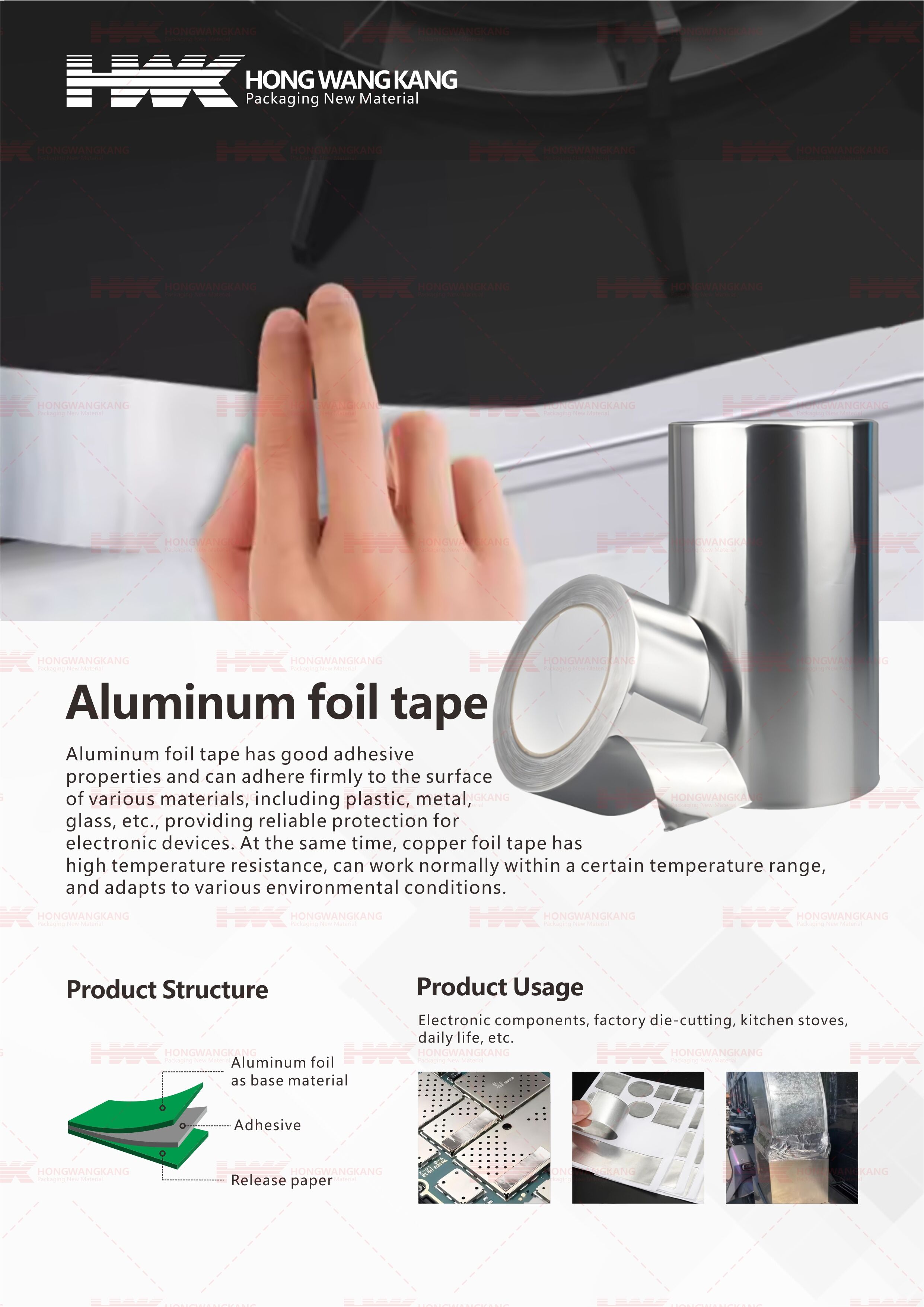 product hwk factory custom waterproof  durable heat resistant tape high temperature aluminum foil tape for hvac insulation and sealing-55