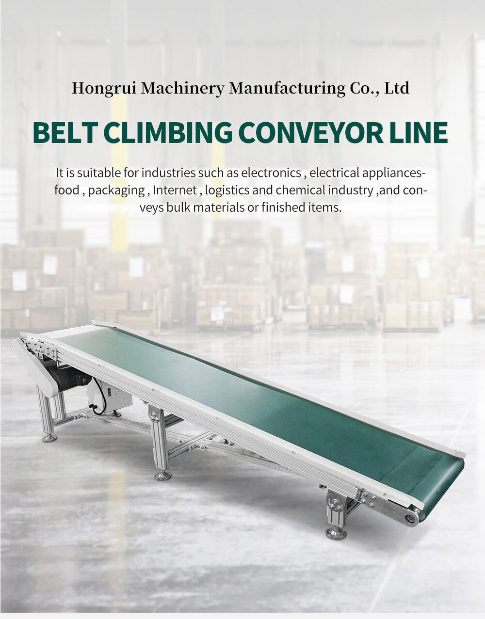 Hongrui easy to operate food-grade aluminum profile climbing belt conveyor supplier