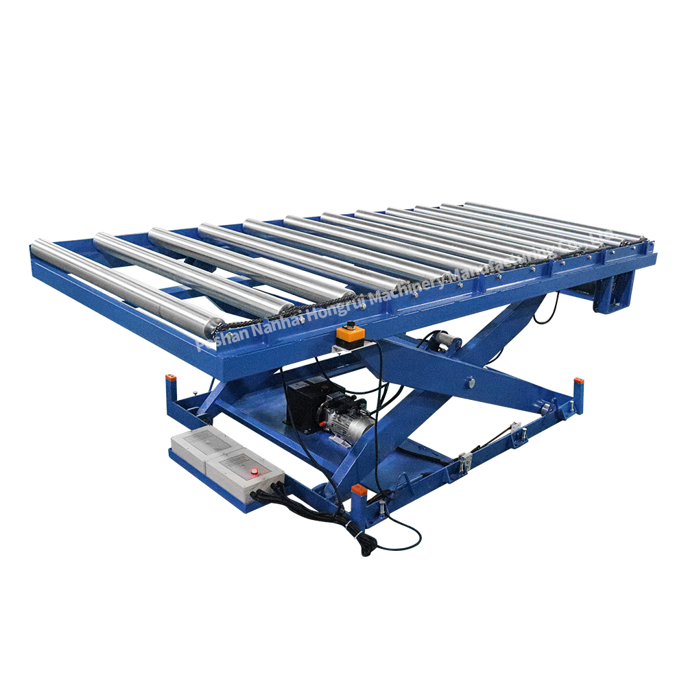 Hongrui Reliable 3 Tons Hydraulic Scissor Lift Table with Powered Roller Surface OEM with CE Certificate factory