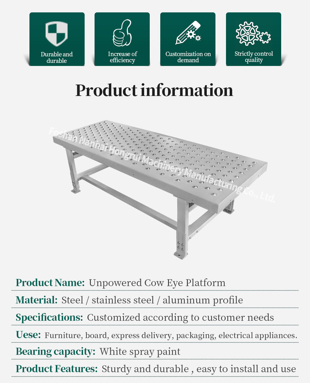 Hongrui unpowered ox eye platform suitable for transporting wooden doors and boards details