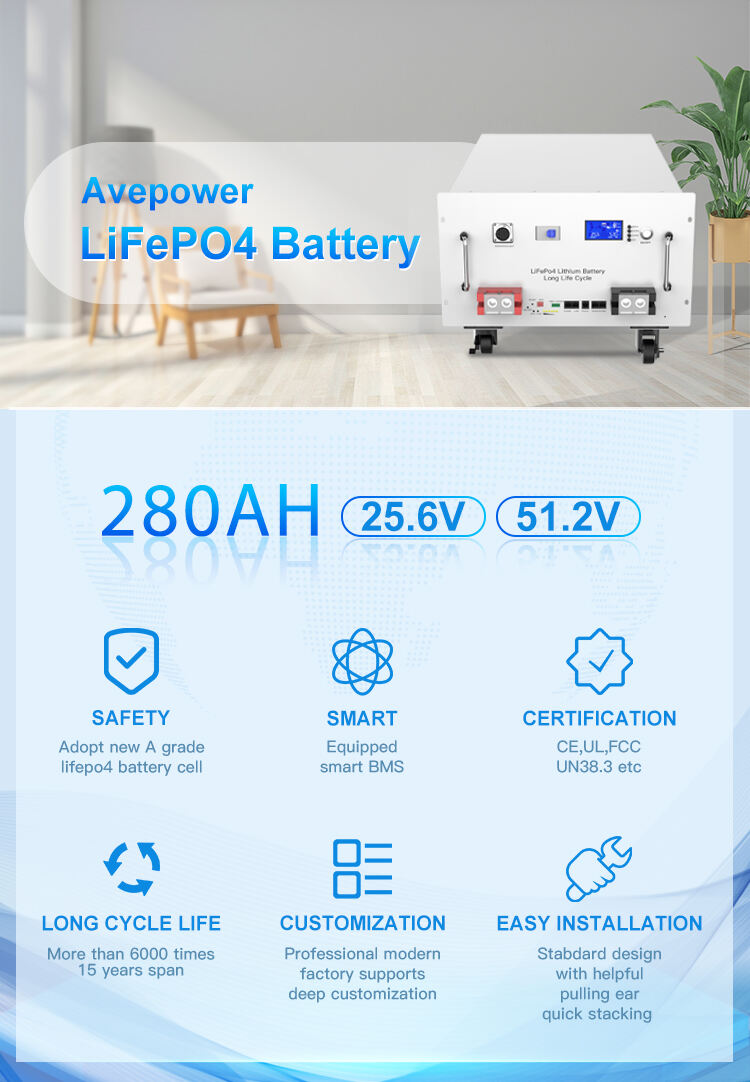 Avepower 7kwh Solar Energy System 25.6V 280Ah Solar Lithium Battery Pack 280Ah LiFePO4 Energy Storage Battery details