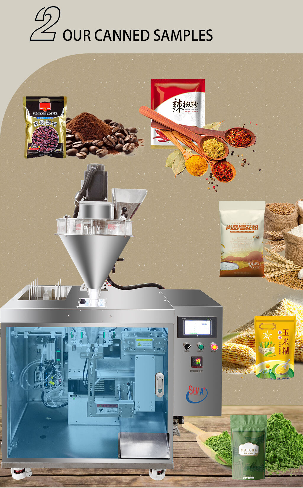 Stand Up Sachet Filling Sealed Detergent Powder Curry Pink Chili Powder Packaging Machine factory