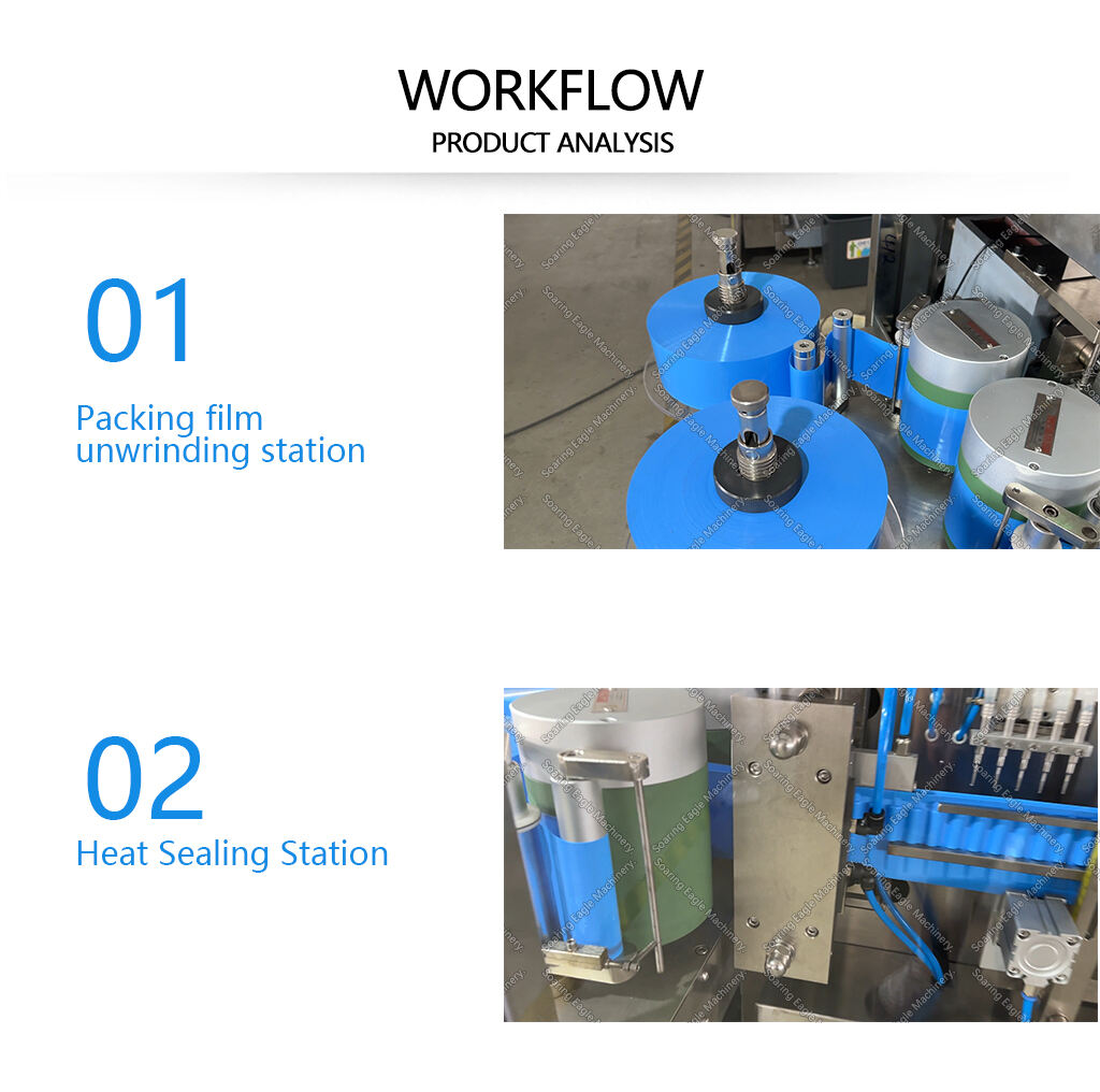 Five pieces linking full automatic liquid food juice energy gel ampoule filling machine with weighting machine details