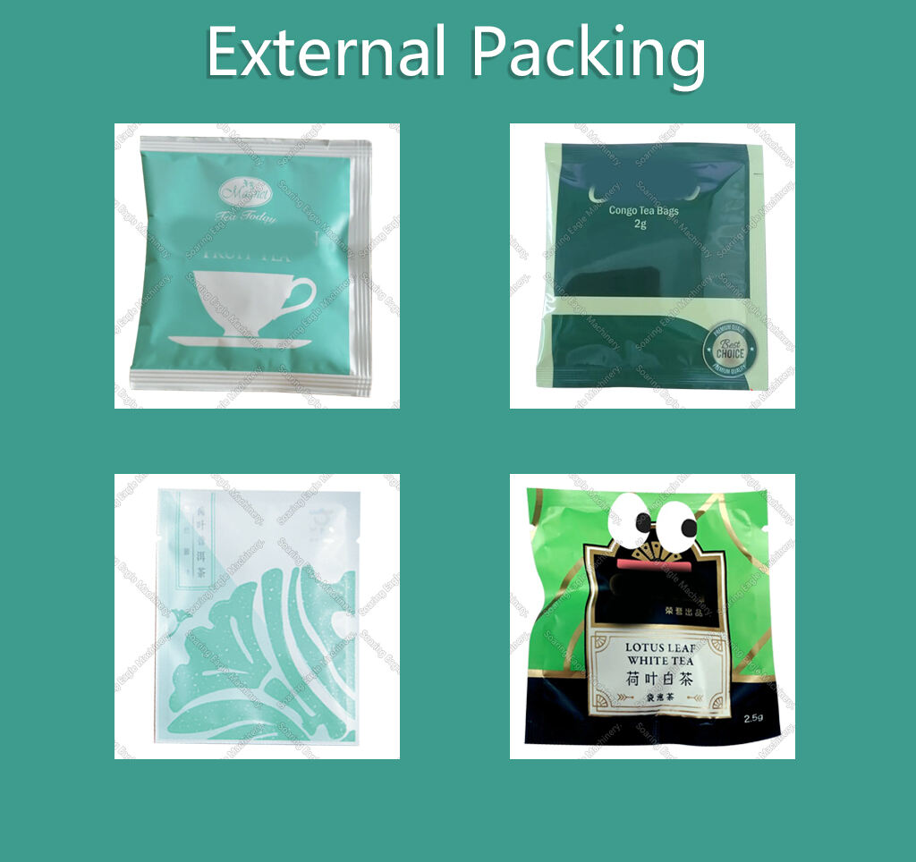 Full automatically 8 feeders triangle shape string tea bag sachet packing machine linking with outside sachet packing machine factory