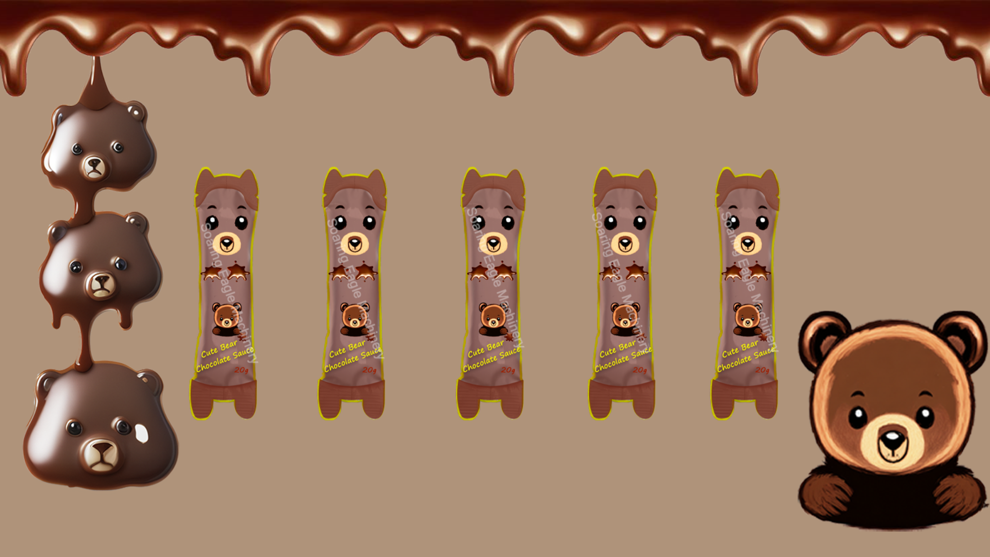 Macchina confezionatrice per bustine di salsa di cioccolato a forma di orso carino