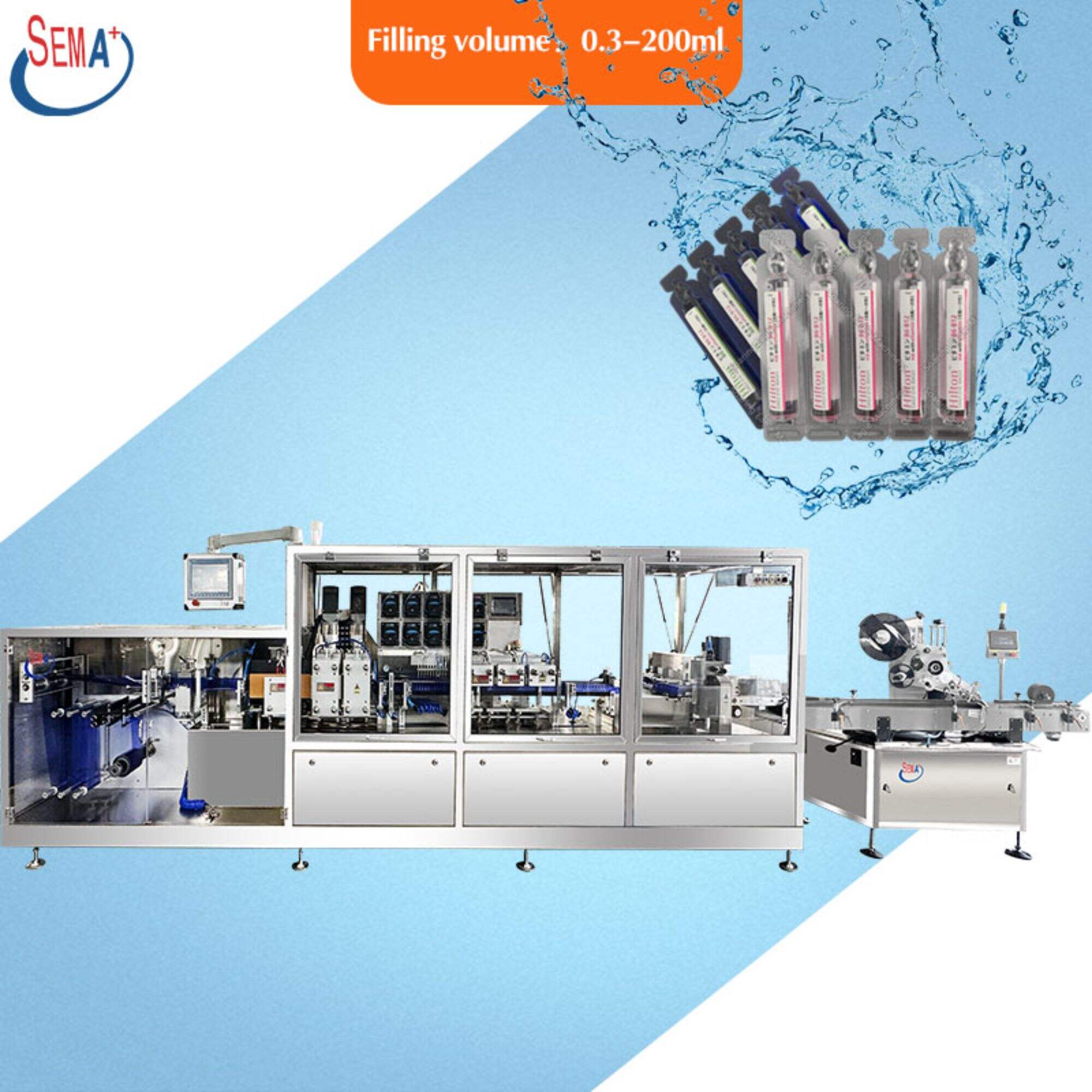 Ampullpåfyllningsmaskin för märkning av farmaceutiska vätskepåfyllningsmaskiner