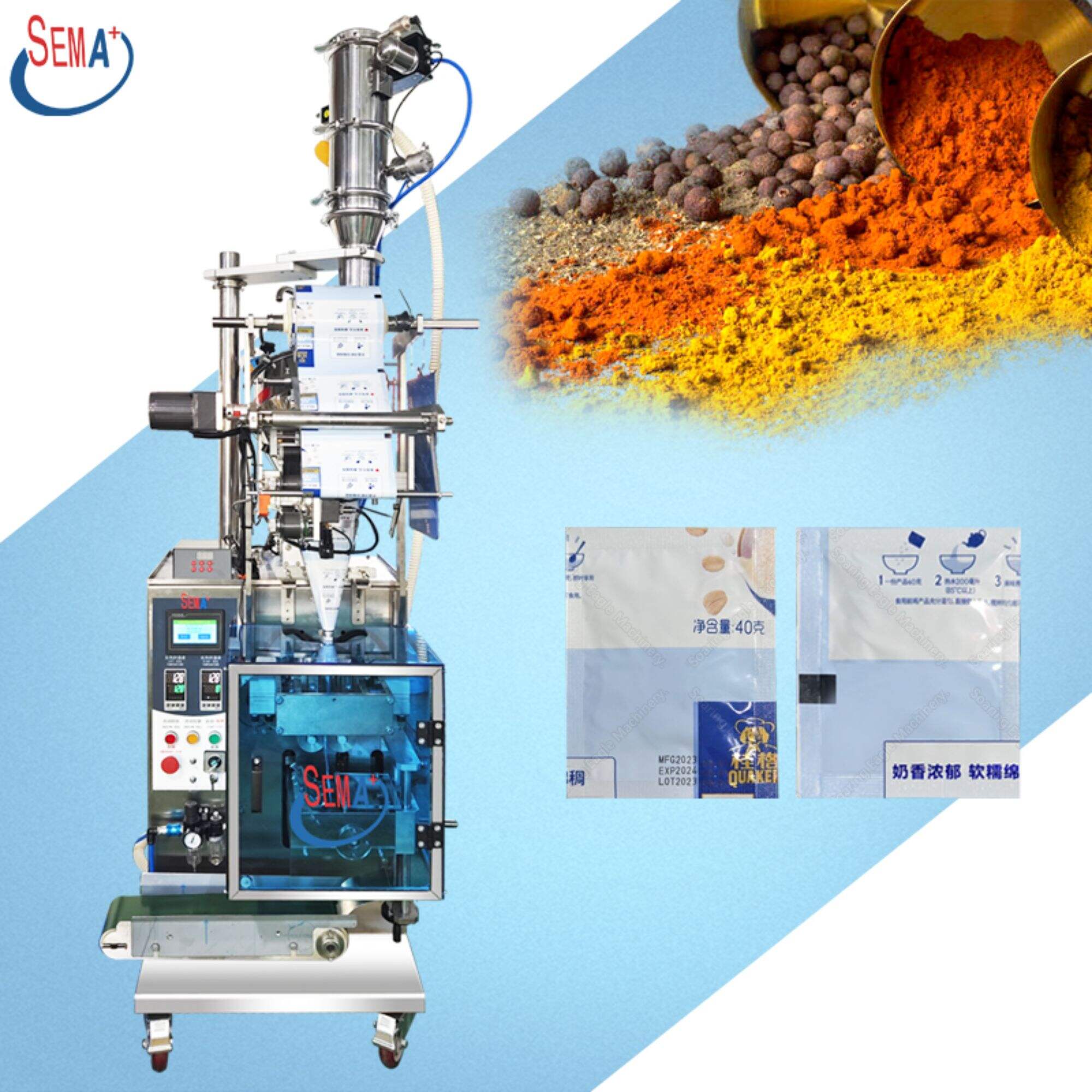 Powder sachet packing machine with vacuum uploading machine