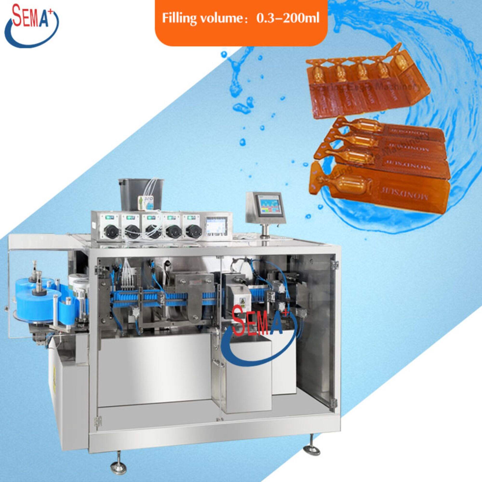 Five pieces linking full automatic liquid food juice energy gel ampoule filling machine with weighting machine