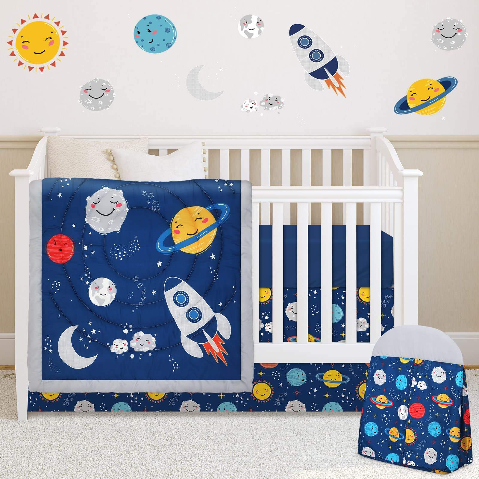 Baby 4 Piece Space Toddler Soft Bedding Set for Crib details