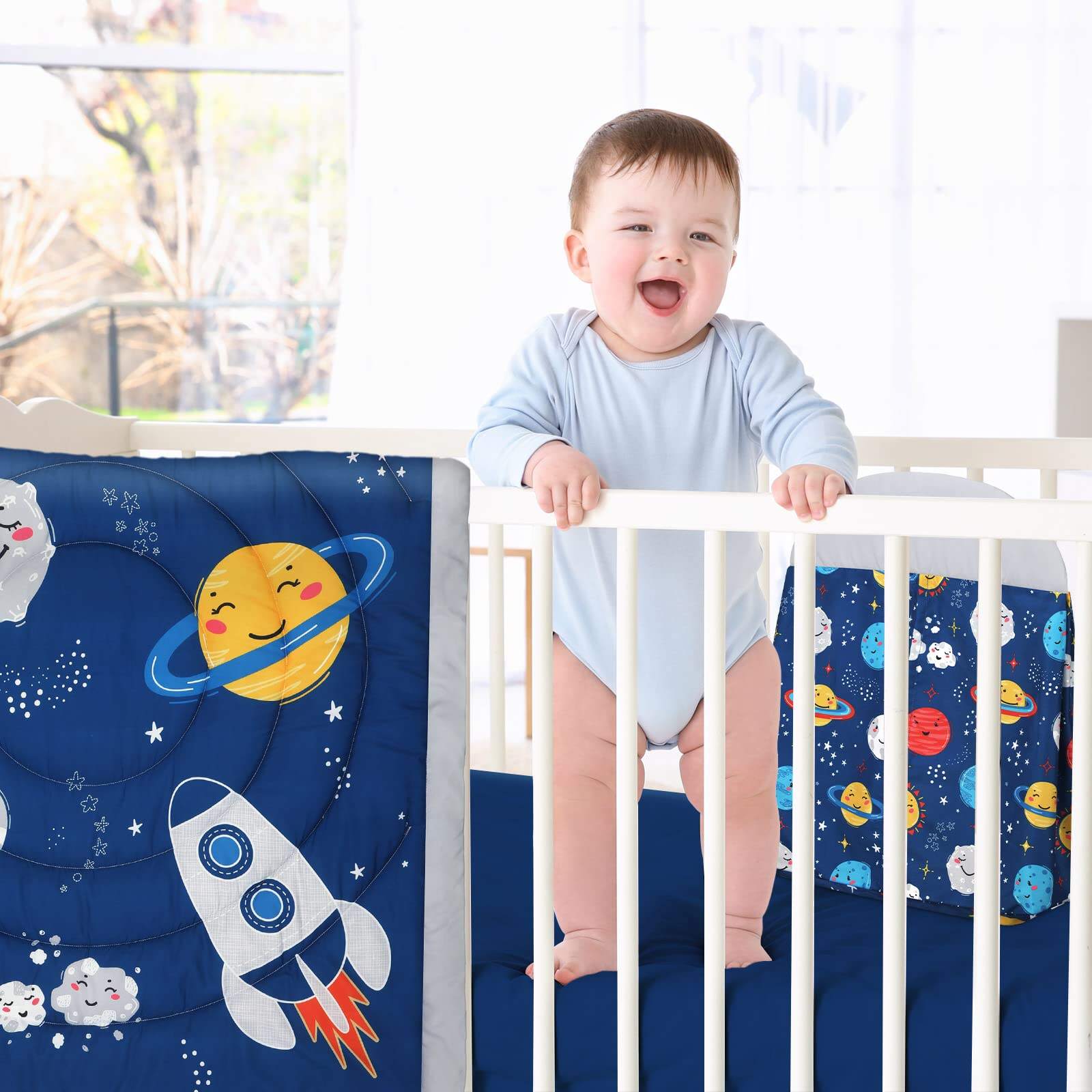 Baby 4 Piece Space Toddler Soft Bedding Set for Crib details