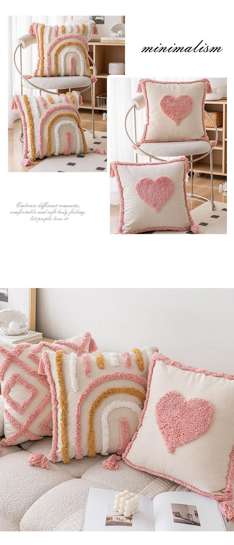 Aoyatex Manufacturer customized logo nodic pillowcase heart embroidery indoor decor pillow & cushion manufacture