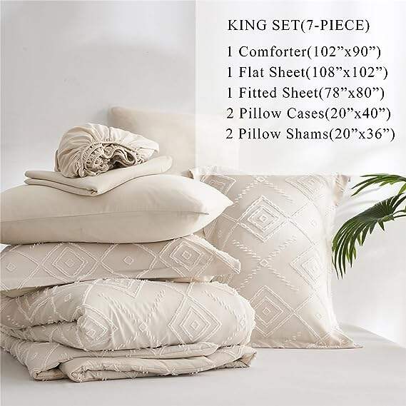 Tufted King Size Comforter Set 7 Piece Bed in a Bag, Shabby Chic Boho Comforter and Sheet Set supplier