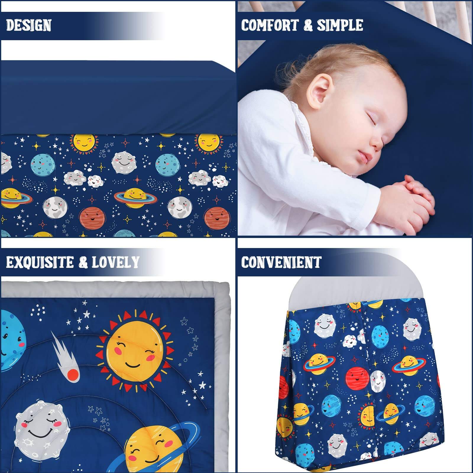 Baby 4 Piece Space Toddler Soft Bedding Set for Crib details