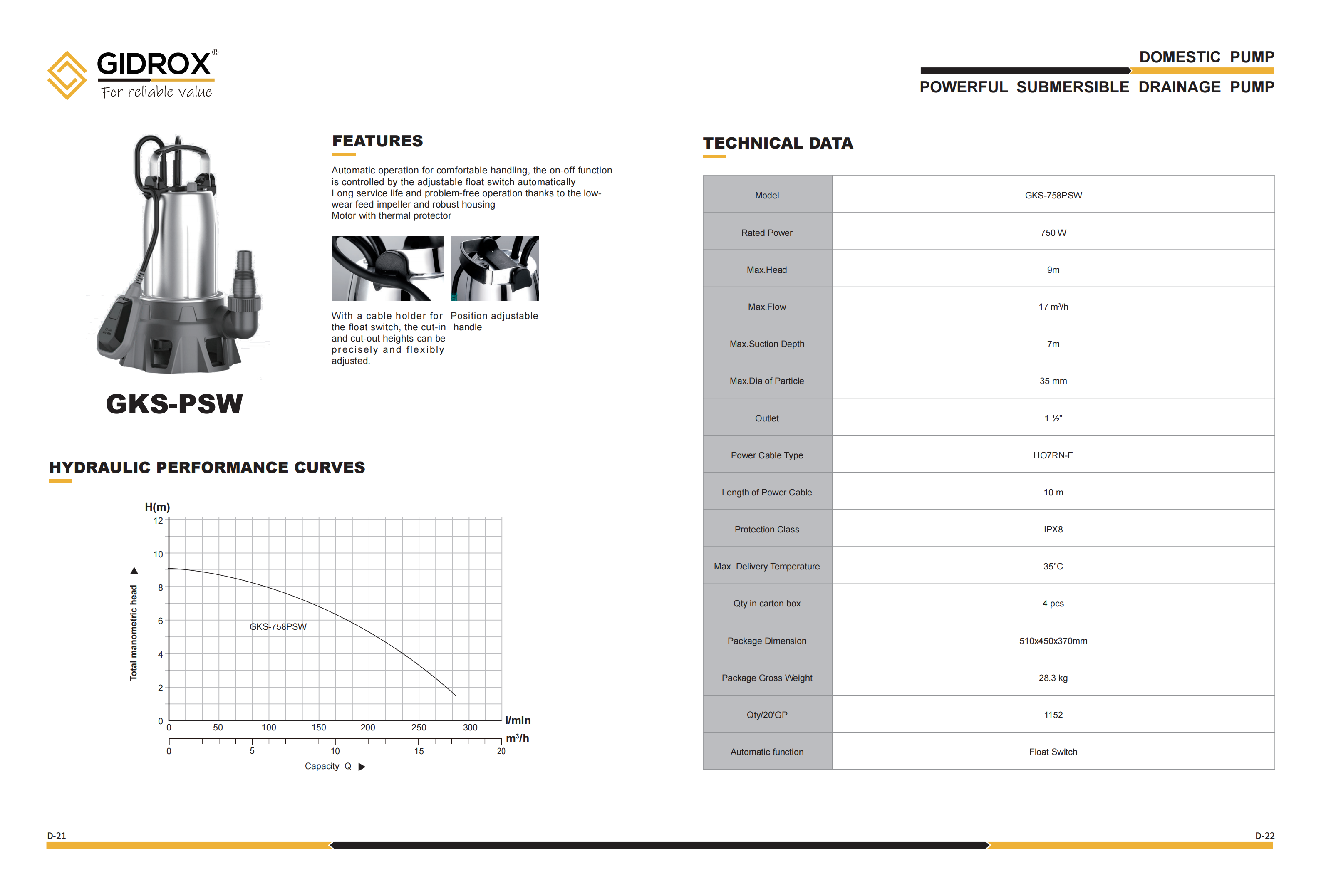 GIDROX POWERFUL SUBMERSIBLE DRAINAGE PUMP-GKS-PSW manufacture