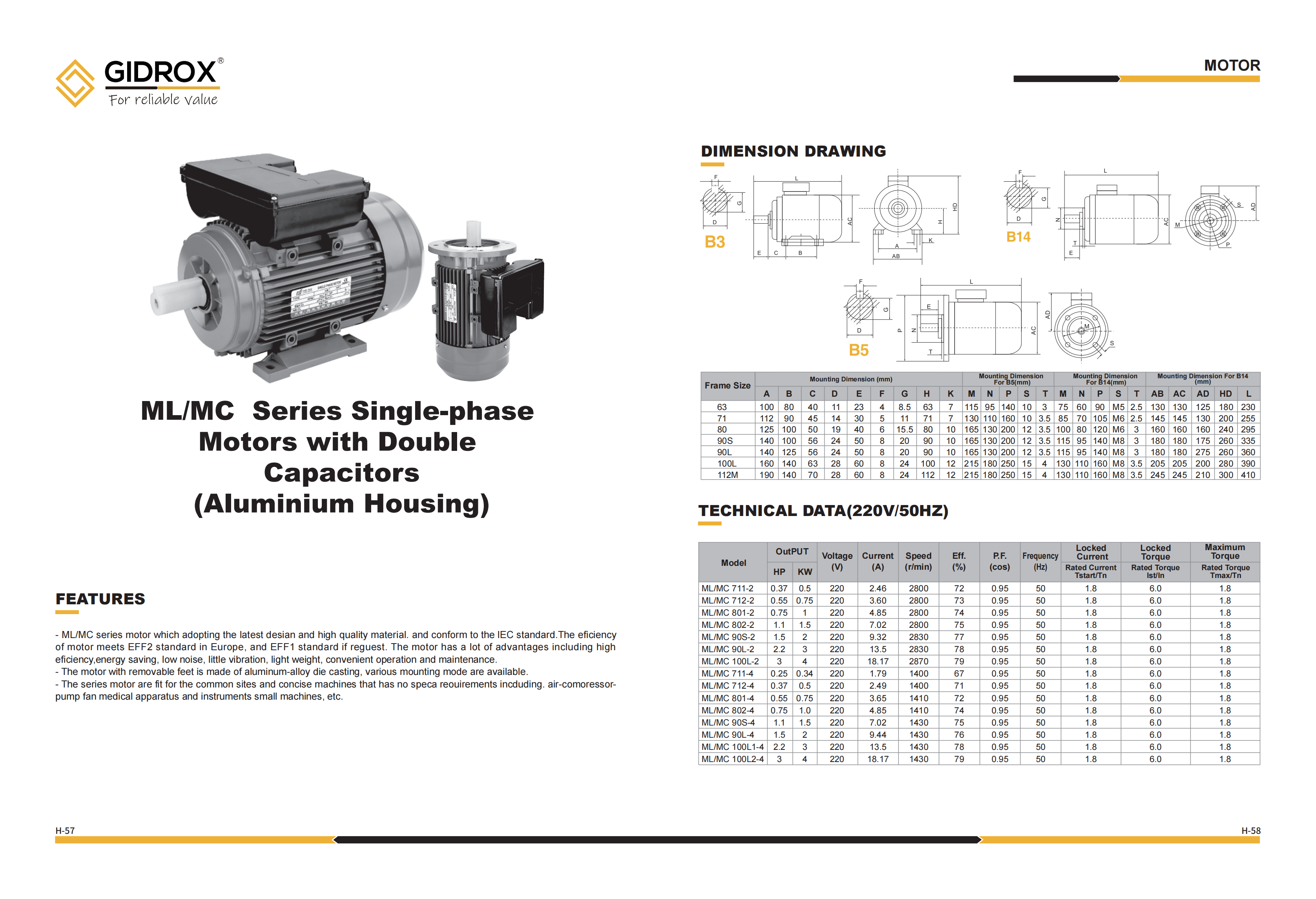 GIDROX MOTOR-ML MC Series details