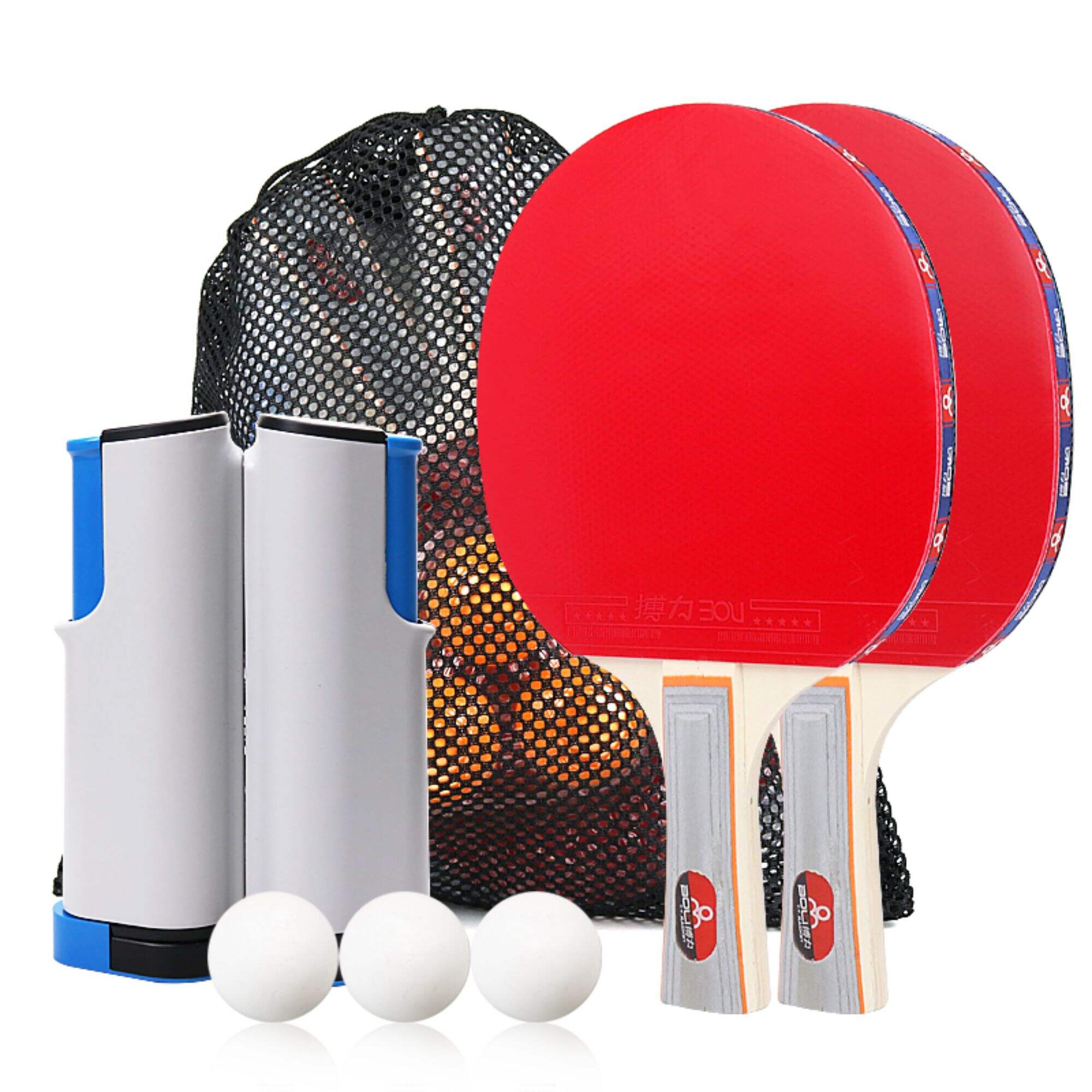 T04 Boli Long Handle Table Tennis Racket Set With 3 ABS Balls And A Net