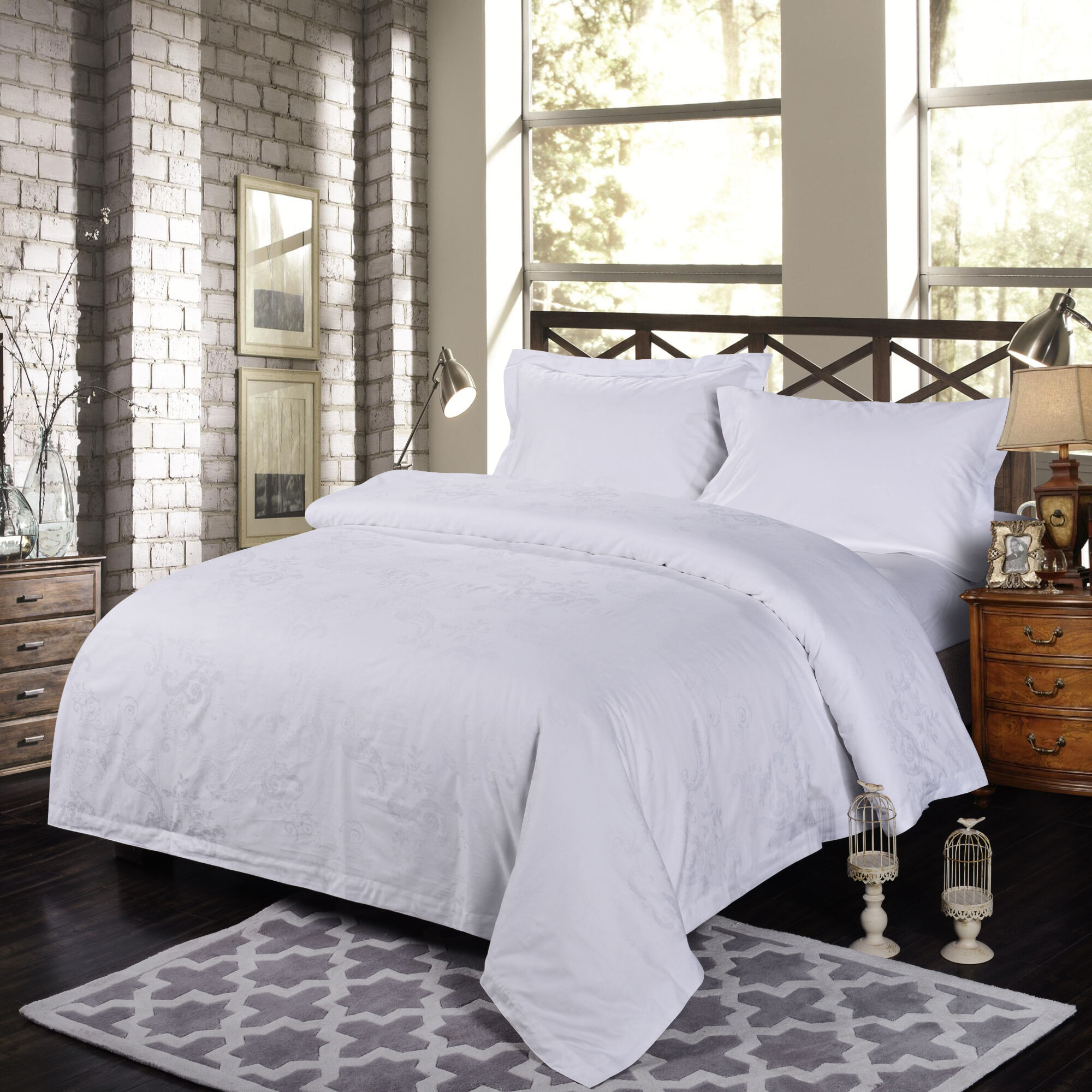 New cotton 60s sateen jacquard 4pcs bed sheet quilt cover pillowcase bedding set